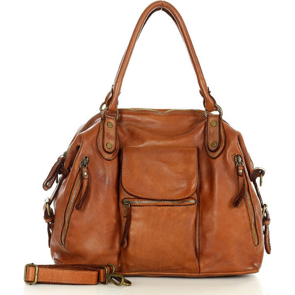 Genuine Leather MARCO MAZZINI Karamelová bowling bag (V189b) 29265543