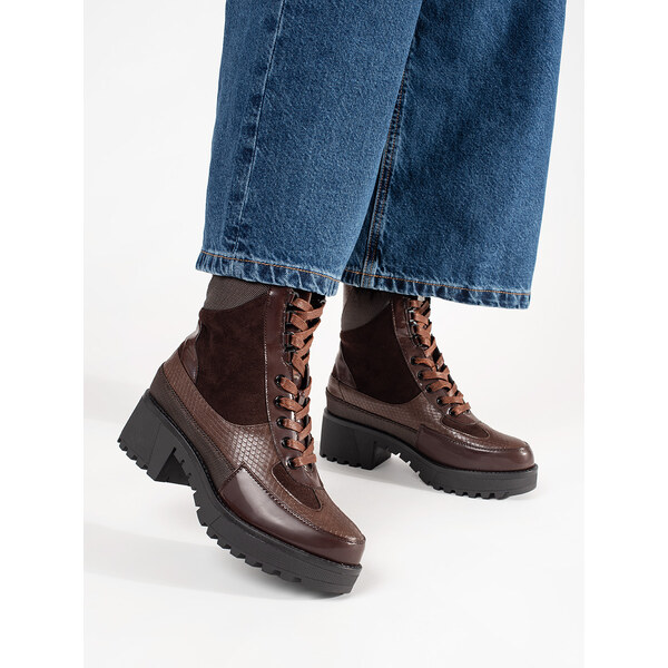 SEASTAR Burgundy lace-up ankle boots with low heels 64668660