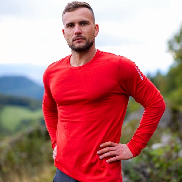 TERMOVEL Červené ľahké pánske tričko z merino vlny 65151393