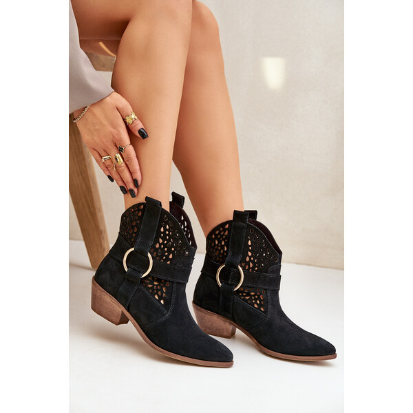 Semišové Kotníkové Boty Kovářské S Otvormi Na Opätku Čierne Zazoo 2994 64668553