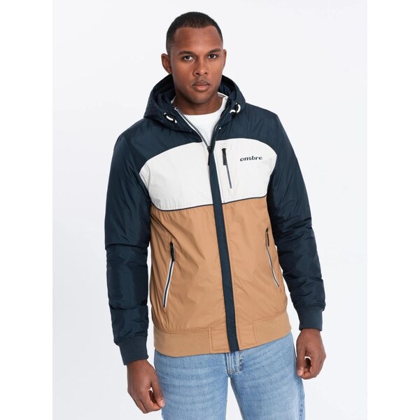 Ombre Clothing Pohodlná hnedo-modrá prechodná športová bunda V1 JANP 61914232