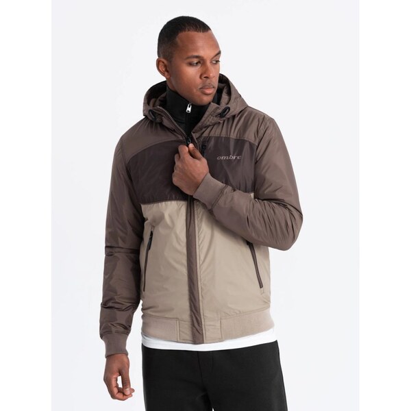 Ombre Clothing Pohodlná béžovo-hnedá prechodná športová bunda V19 JANP 61914235