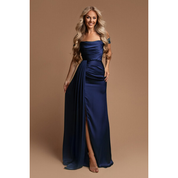 miadresses.sk Tmavomodré priliehavé šaty spustené na ramená 61914871