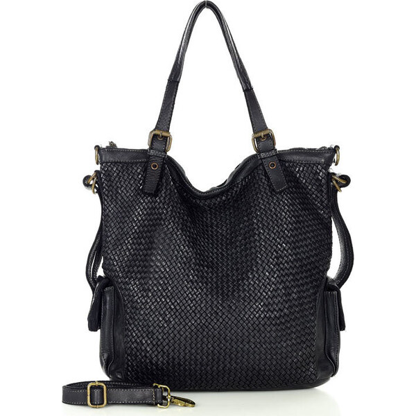 MARCO MAZZINI čierna kožená shopper kabelka s pleteným vzorom (v202a) 30586605
