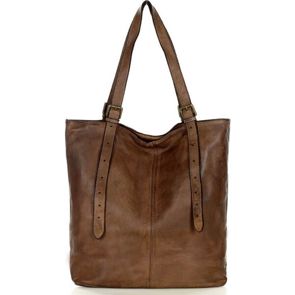 Genuine Leather MARCO MAZZINI hnedá priestranná kožená shopper kabelka 30586603