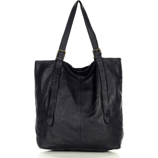 Genuine Leather MARCO MAZZINI čierna priestranná kožená shopper 30586602