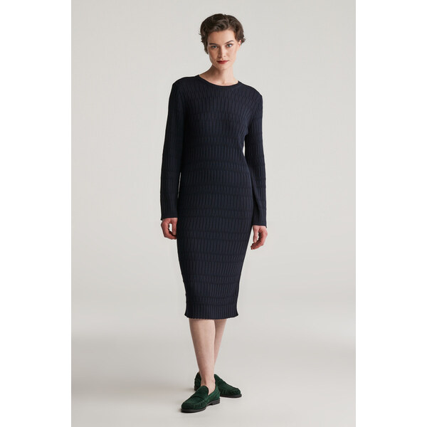 ŠATY GANT TEXTURED KNIT DRESS EVENING BLUE 47444972