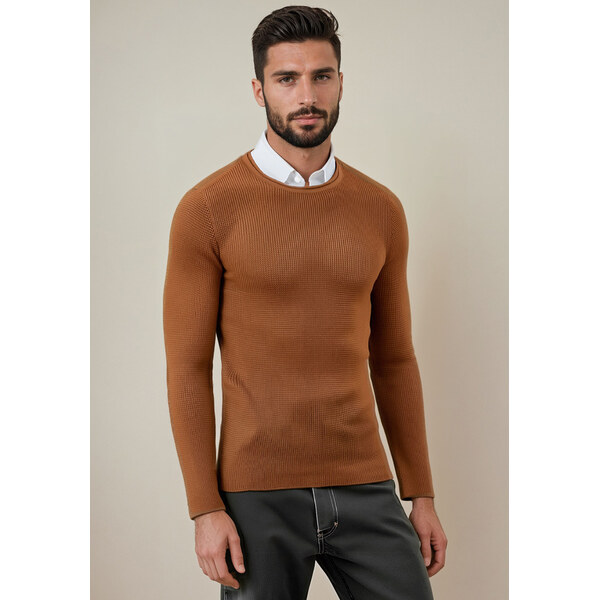 BASIC Hnedý pánsky sveter WX2292 61959009