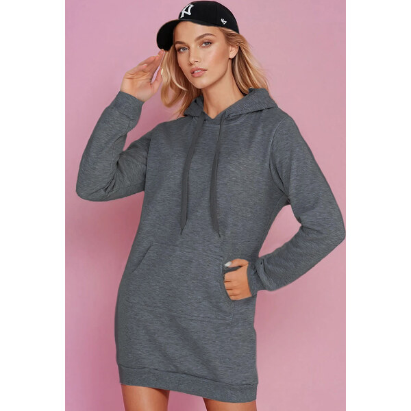 BASIC Dámska tmavosivá dlhá oversize mikina / šaty TIMMY EY2565 61959026