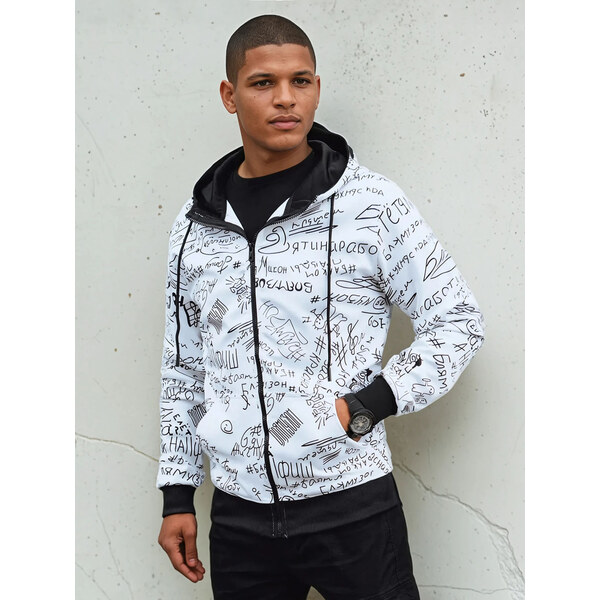 Pánska mikina s kapucňou na zips, biela Dstreet BX5749 58178157