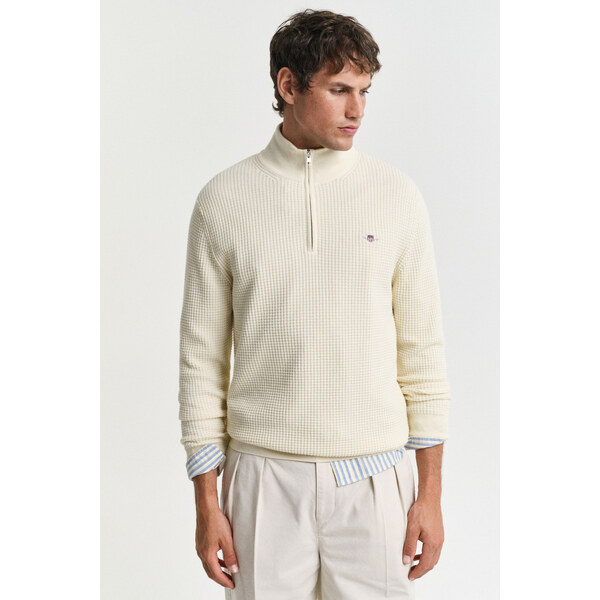 SVETER GANT TEXTURED COTTON HALF ZIP CREAM 61838408