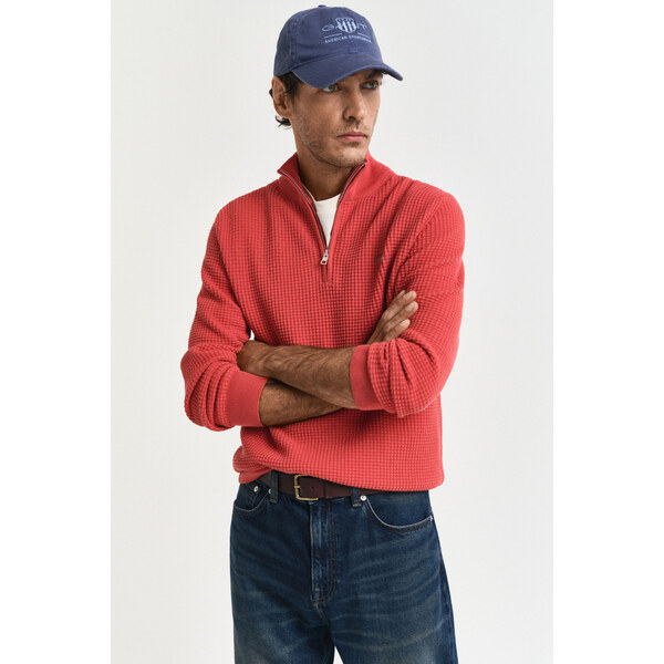 SVETER GANT TEXTURED COTTON HALF ZIP BRICK RED 61838407