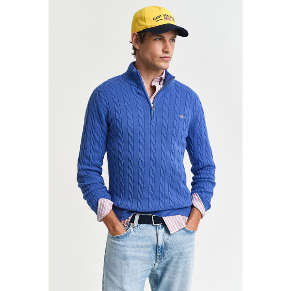 SVETER GANT COTTON CABLE HALF ZIP RICH BLUE 61838421