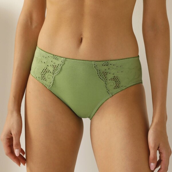 Súprava 2 jednofarebných midi nohavičiek Olbia s ažúrovou výšivkou 63312039