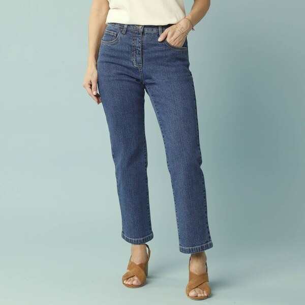 Rovné skrátené džínsy pre nižšiu postavu modrá 050 Blancheporte 62445657