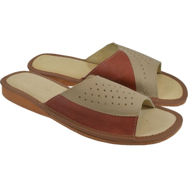 JOHN-C Dámske kožené béžové papuče MINDA 61987353