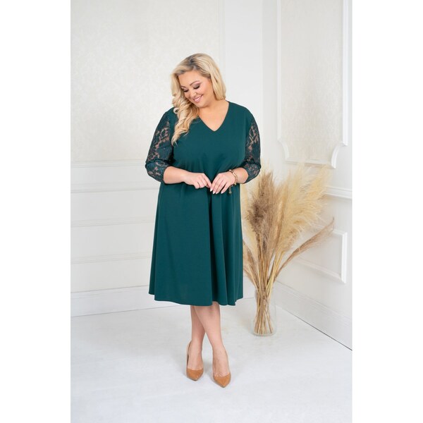 Tunikové šaty s čipkovanými rukávmi zelené 61987751