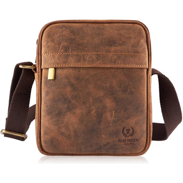 PAOLO PERUZZI Pánska kožená taška na rameno T-75-HBR hnedá 50715809