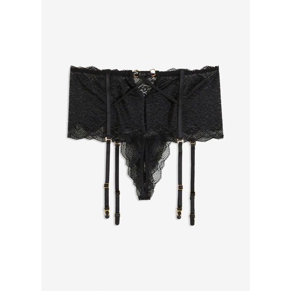 bonprix Vysoké stringové nohavičky s podväzkami, farba čierna 62055789