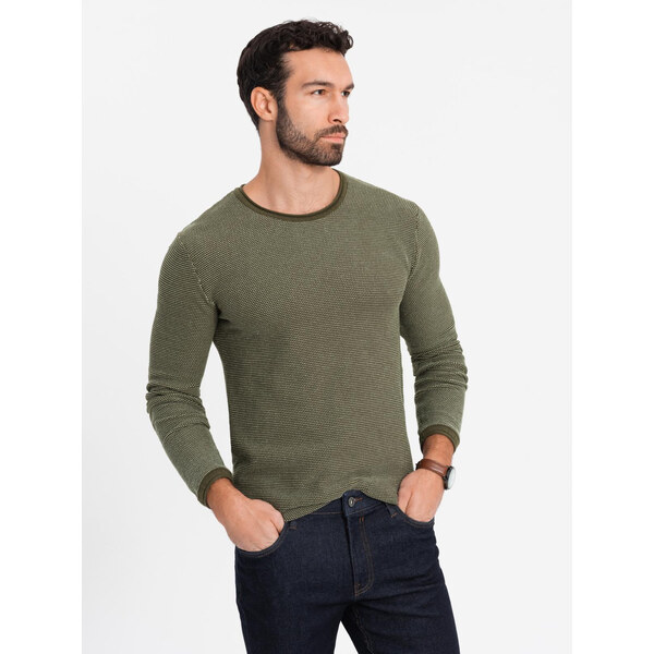 Ombre Mens knitted sweater with structured dots - olive 64788654