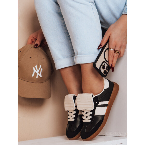 BASIC Dámske čierne tenisky s plochou gumovou podrážkou SNIKARI ZY0643 62110458