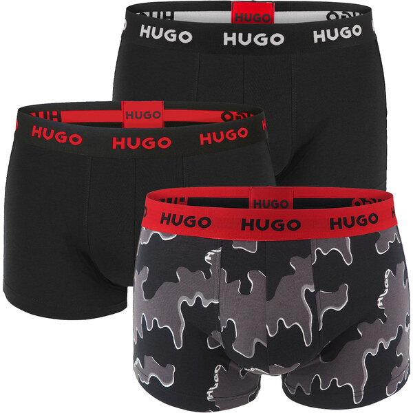 HUGO - boxerky 3PACK cotton stretch modern print logo & dark color 62128788