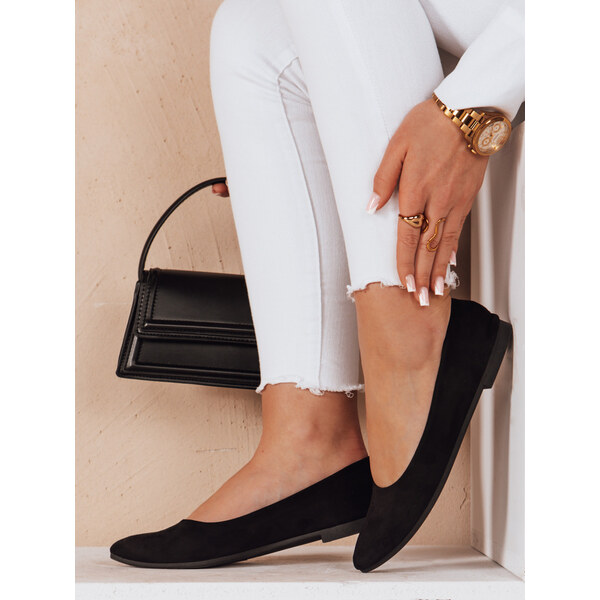 BASIC Dámske čierne semišové baleríny s plochým podpätkom GLAMINO 62130341