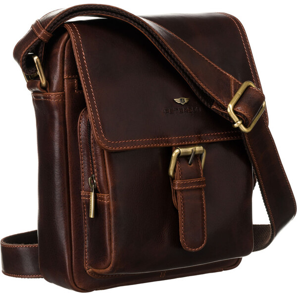 Elegantná pánska kožená taška s klopou hnedá - Peterson 62132345