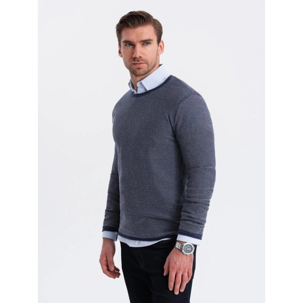 Ombre Clothing Jedinečný tmavo modrý sveter so vzorom V1 SWSW-0118 62156282