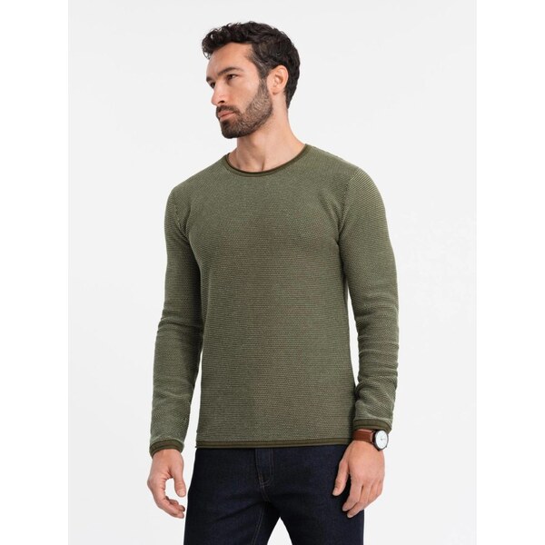 Ombre Clothing Jedinečný olivový sveter so vzorom V2 SWSW-0118 62156283
