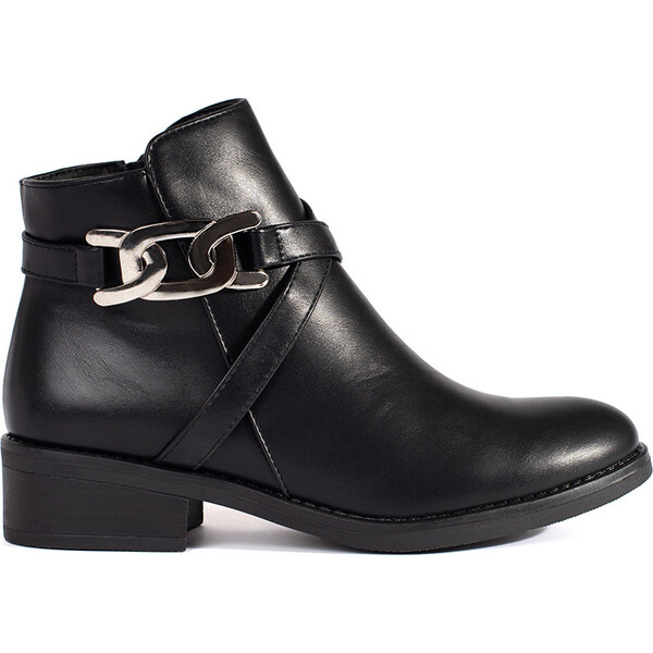 SHELOVET Čierne dámske členkové topánky na plochom podpätku s ozdobným 66149259