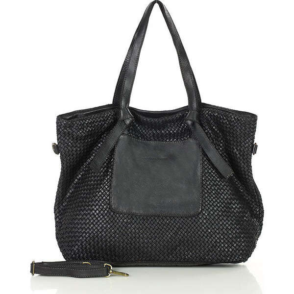 MARCO MAZZINI Originálna dámska čierna tkaná kožená shopper kabelka 58151861