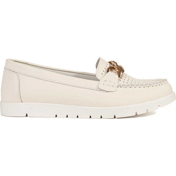 Goodin Kožené smotanové mokasíny s retiazkou GD-XF-93L.BE 62159918