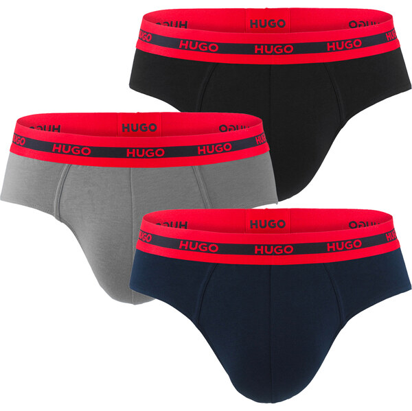 HUGO - slipy 3PACK eco organic cotton in black & blue tones 62178544