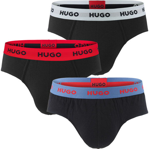 HUGO - slipy 3PACK cotton stretch black / modern blue & red waist 62178545