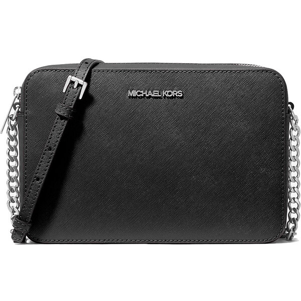 Michael Kors Jet Set Large Saffiano Leather Crossbody Black Silver 25939981
