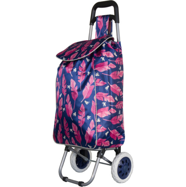 Nákupní taška na kolečkách METRO ST-01F - modrá/růžový list 62194598