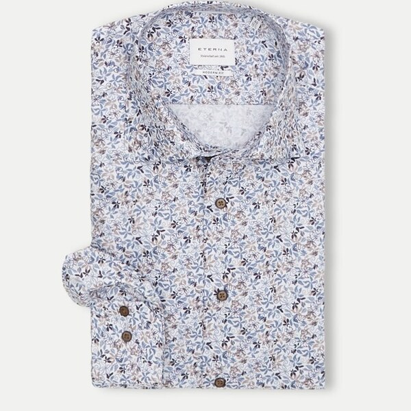 ETERNA Slim fit košeľa kvetinový motív hnedo modrá Non Iron 62197592