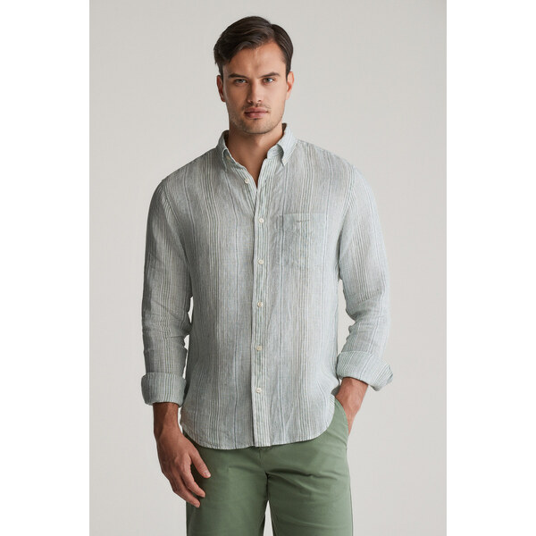 KOŠEĽA GANT REG LINEN STRIPE SHIRT KALAMATA GREEN 62201167