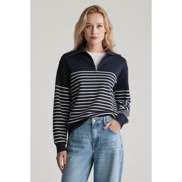 MIKINA GANT BRETON RIB HALF ZIP SWEAT EVENING BLUE 62201181