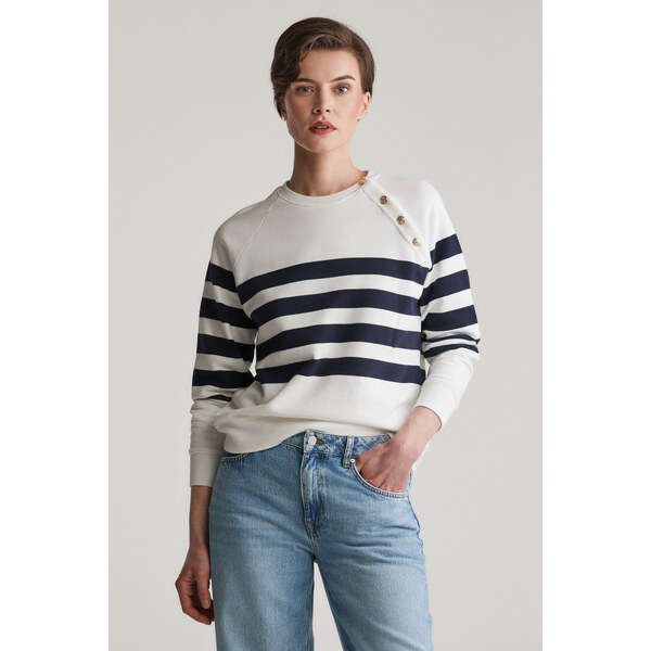 MIKINA GANT STRIPED GOLD BUTTON C-NECK SWEAT EGGSHELL 62201178