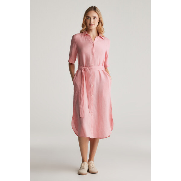 ŠATY GANT REG LINEN SS SHIRT DRESS GERANIUM PINK 62201202