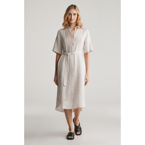 ŠATY GANT REG LINEN STRIPED SHIRT DRESS DRY SAND 62201204