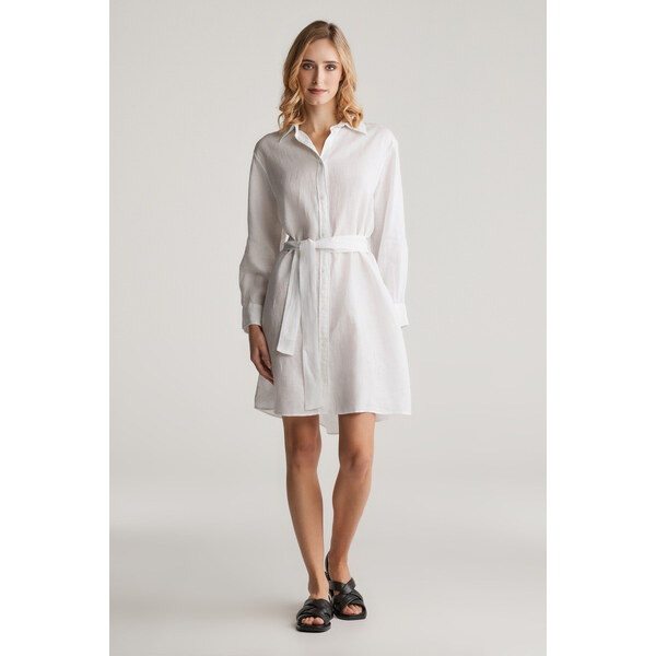 ŠATY GANT REL LINEN BELTED SHIRT DRESS WHITE 62201207