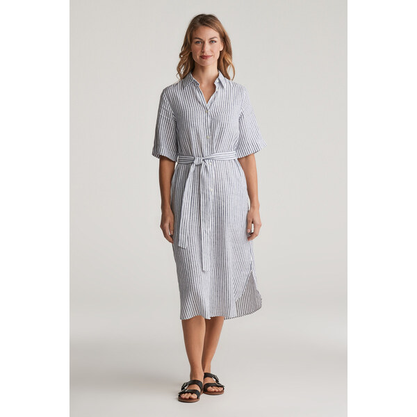 ŠATY GANT REG LINEN STRIPED SHIRT DRESS EVENING BLUE 62201205