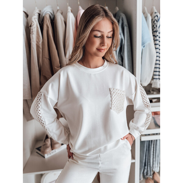 BASIC Dámska smotanová mikina s jemným čipkovým akcentom LUXEEN RY2793 62218807