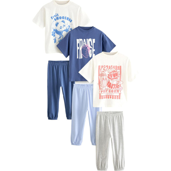 Next Pyžamo námornícka modrá / svetlomodrá / sivá melírovaná / biela 62225533