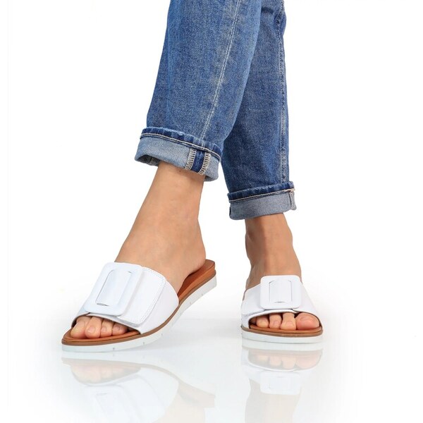 BATZ Dámske kožené biele šľapky CARMEN 62229349