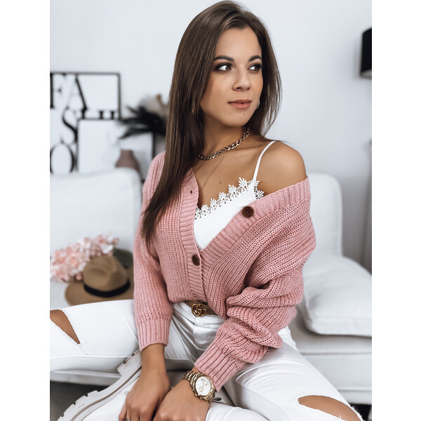 BASIC Ružový sveter MINSTRAL na gombíky MY1617 36735243