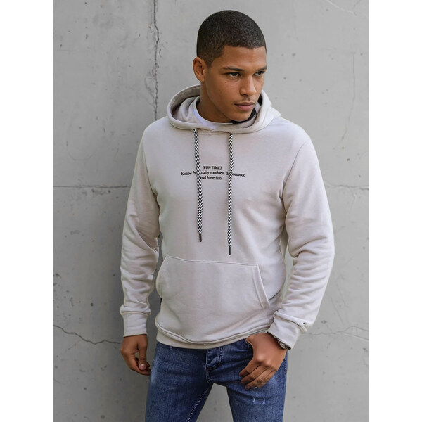 BASIC Béžová pánska mikina s nápisom BX5460 37113374
